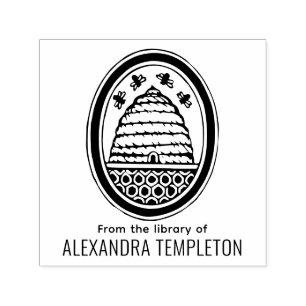 Sello Automático Colmena rústica, abejas voladoras #3 Biblioteca no