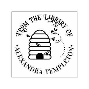 Sello Automático Colmena rústica, abejas volando #1 Nombre del libr