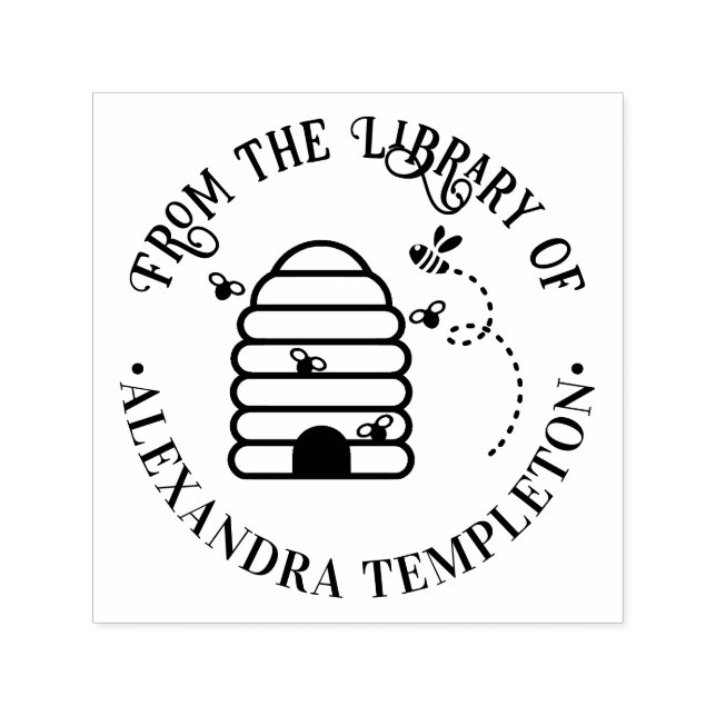 Sello Automático Colmena rústica, abejas volando #1 Nombre del libr (Diseño)