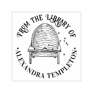 Sello Automático Colmena rústica, abejas volando #2 Nombre del libr