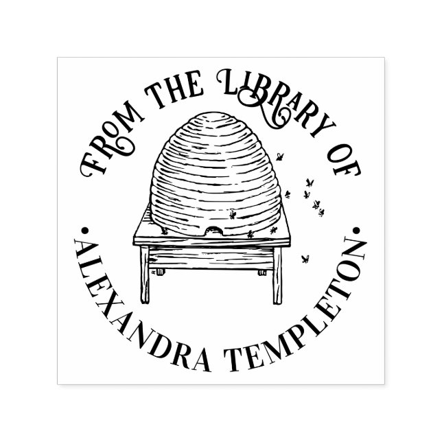 Sello Automático Colmena rústica, abejas volando #2 Nombre del libr (Diseño)