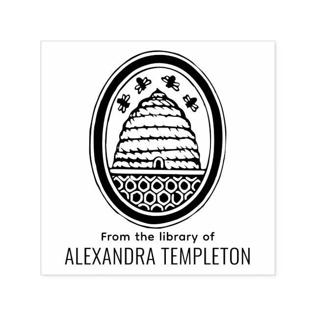 Sello Automático Colmena rústica, abejas volando #3 Nombre del libr (Diseño)