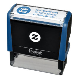 Sello Automático Company Logo Name Address Self-inking Stamp blue