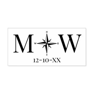 Sello Automático Compass Rosa Pareja Boda 2 Monograma Inicial Dt