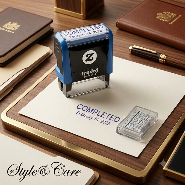 Sello Automático Completado con fecha personalizada profesional (Completed with Date Custom Professional Self-inking Stamp)