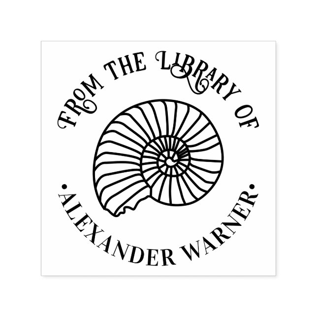 Sello Automático Concha fósil de ammonite orilla del mar playa libr (Diseño)