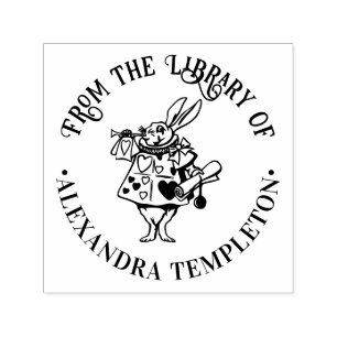 Sello Automático Conejo Blanco Nombre del libro de la biblioteca de