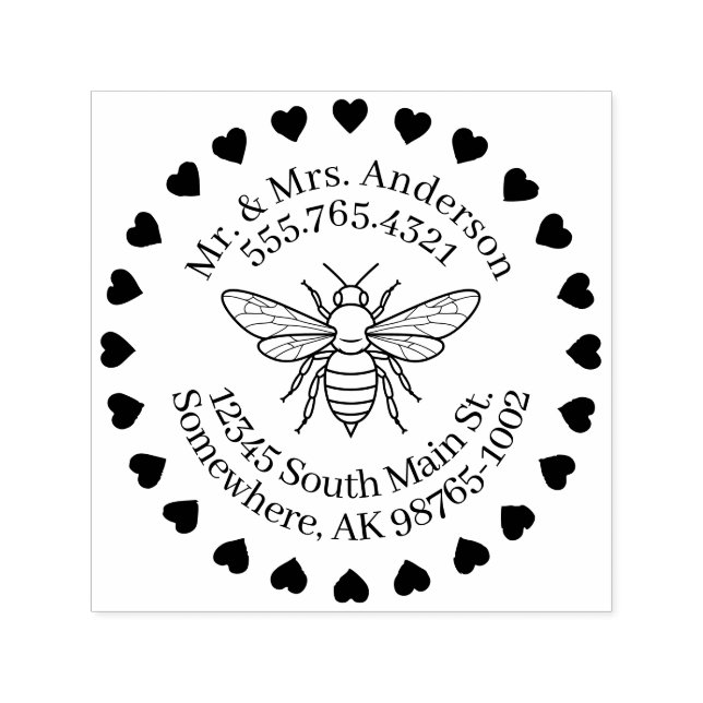 Sello Automático Contacto personal de las abejas del corazón (Diseño)