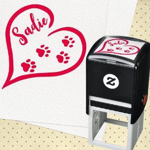 Sello Automático Corazón con Huellas de Pata y Nombre Personalizado