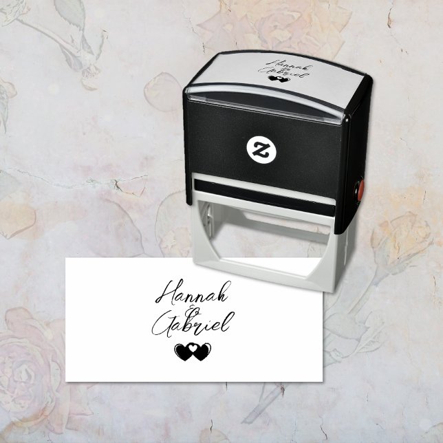 Sello Automático Corazón de pareja Boda moderno (Modern Wedding Couple Heart Self-inking Stamp)