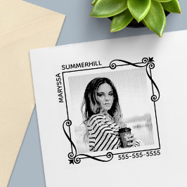 Sello Automático Corner Swirls Square Frame Personalizado Photo Tex