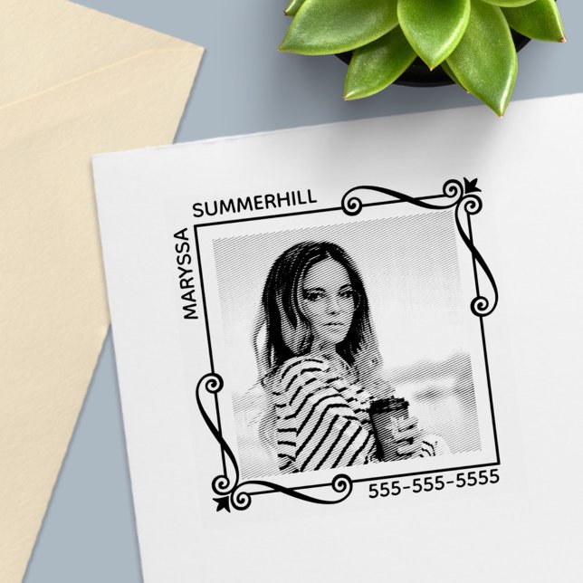 Sello Automático Corner Swirls Square Frame Personalizado Photo Tex (Subido por el creador)