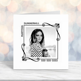 Sello Automático Corner Swirls Square Frame Personalizado Photo Tex
