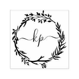 Sello Automático Corona Botánica Rústica con Iniciales Elegantes