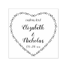 Sello Automático Corona de Corazón Floral Sencilla Boda Rústica de 