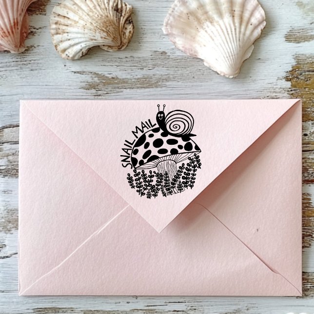 Sello Automático CORREO ELECTRÓNICO CORTE Caracol en PERSONALIZADO  (SNAIL MAIL Cute Snail on Mushroom CUSTOM Self-inking Stamp
)