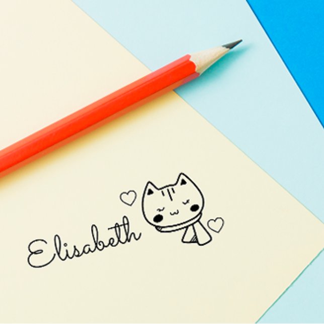 Sello Automático Cortar Doodle Kitty Cat Nombre personalizado propi (Subido por el creador)
