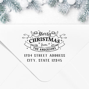 Sello Automático Costumbre de Feliz Navidad Nombre de Familia Direc