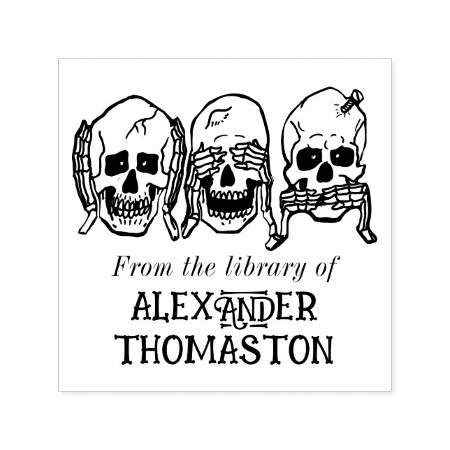 Sello Automático Cráneo gótico Ver Hear Speak No Evil Library Book (Diseño)