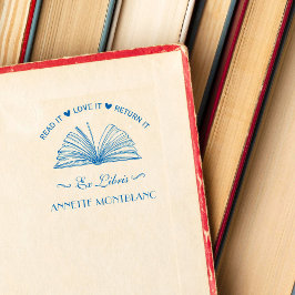 Sello Automático Crear su propio nombre personalizado azul ex libro