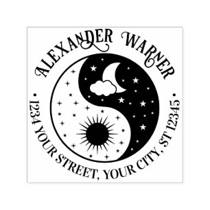 Sello Automático Creciente de Sol Luna Estrellas Yin Yang Nombre Di