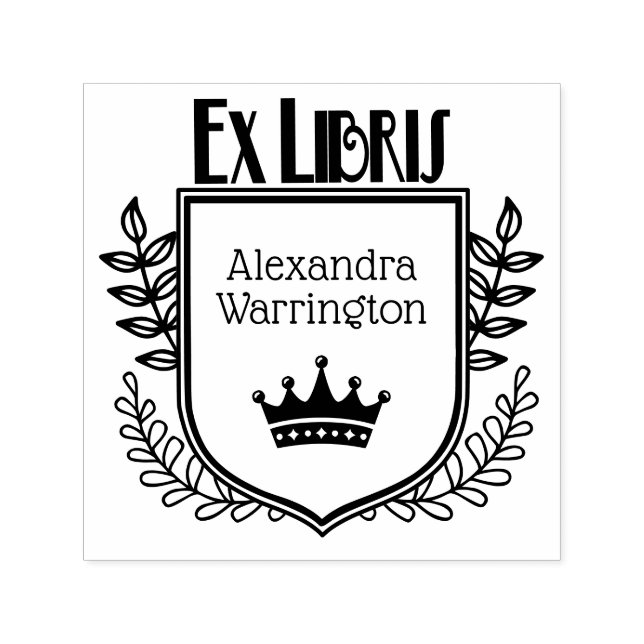 Sello Automático Crest Botánico Corona #1 Ex Libris Nombre del Libr (Diseño)