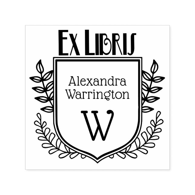 Sello Automático Crest Botánico Ex Libris Nombre del Libro Inicial (Diseño)
