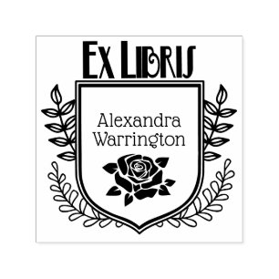 Sello Automático Crest Botánico Rosa Ex Libris Nombre del Libro