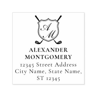 Sello Automático Crest de monograma de golf negro elegante