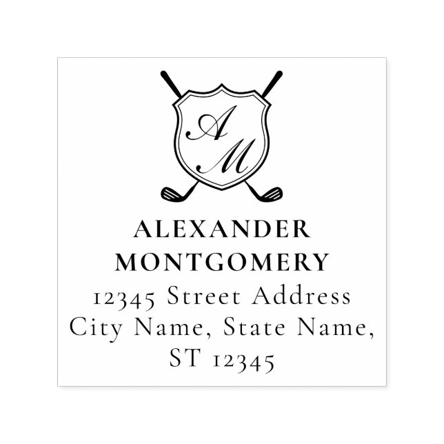 Sello Automático Crest de monograma de golf negro elegante (Diseño)