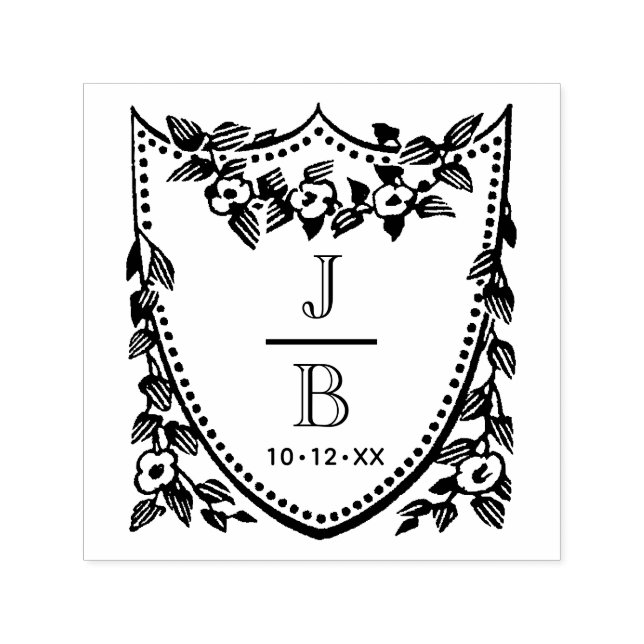 Sello Automático Crest Floral 2 Monograma Inicial de Boda #2CA (Diseño)