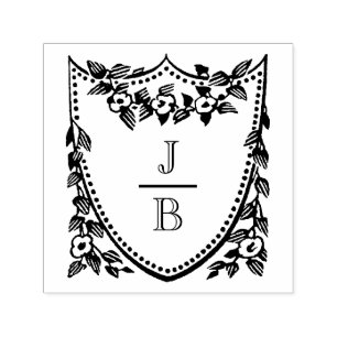Sello Automático Crest Floral Iniciales de Boda Monograma 2 #2CA-ND