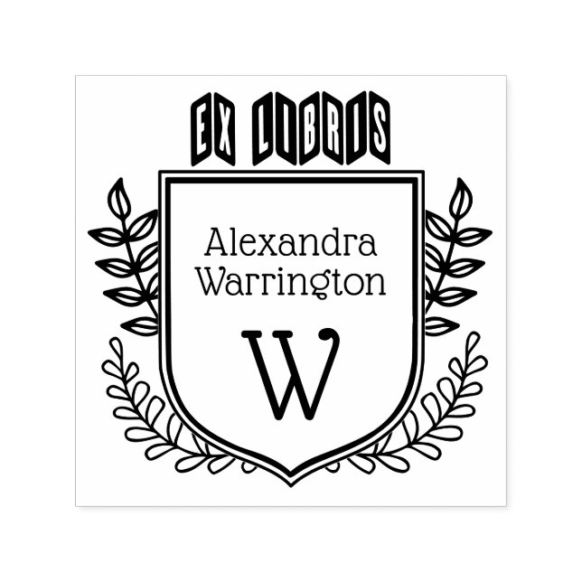 Sello Automático Cresta Botánica en Zigzag Ex Libris Nombre del Lib (Diseño)