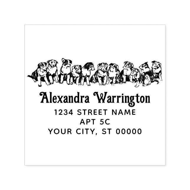 Sello Automático Cuadros de cachorros sentados en la dirección de d (Diseño)