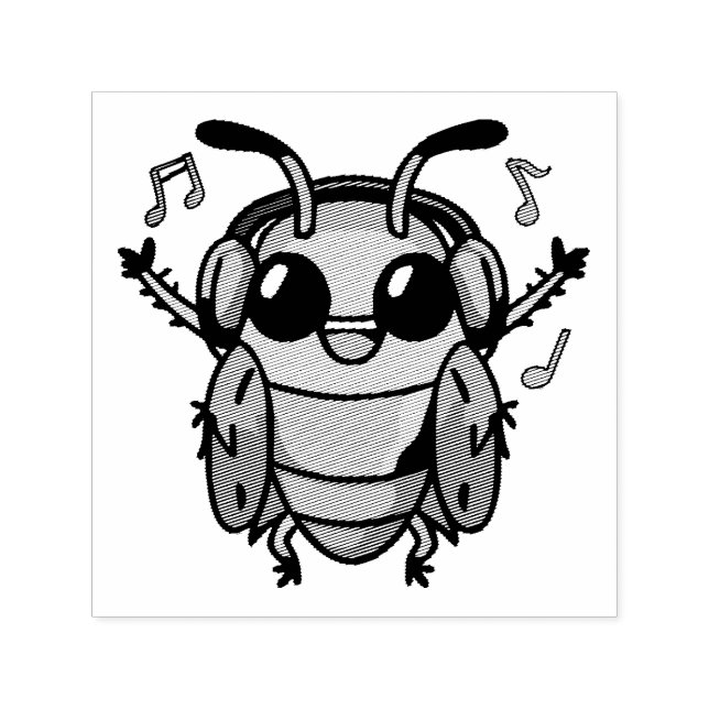 Sello Automático Cucaracha feliz con auriculares escuchando música (Diseño)