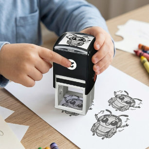 Sello Automático Cucaracha feliz con auriculares escuchando música