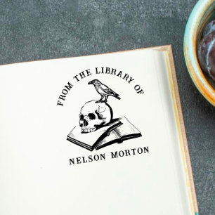 Sello Automático Cuervo   Calavera Gótica De La Biblioteca De