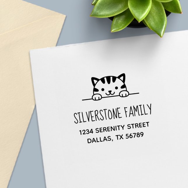 Sello Automático Cuidado gato de tabla buscando por encima de la di (Subido por el creador)