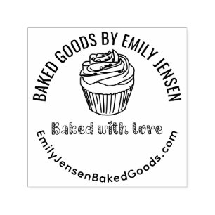 Sello Automático Cupcake Horneado con Amor Nombre de Negocio Sitio 