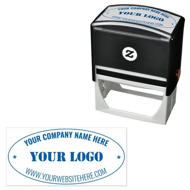 Sello Automático Custom Company Logo Text Info Oval Stamp Example (In Situ)