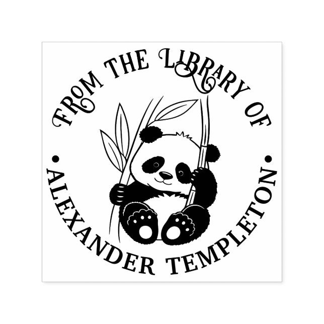 Sello Automático Cute Baby Panda with Bamboo Library Book Name (Diseño)