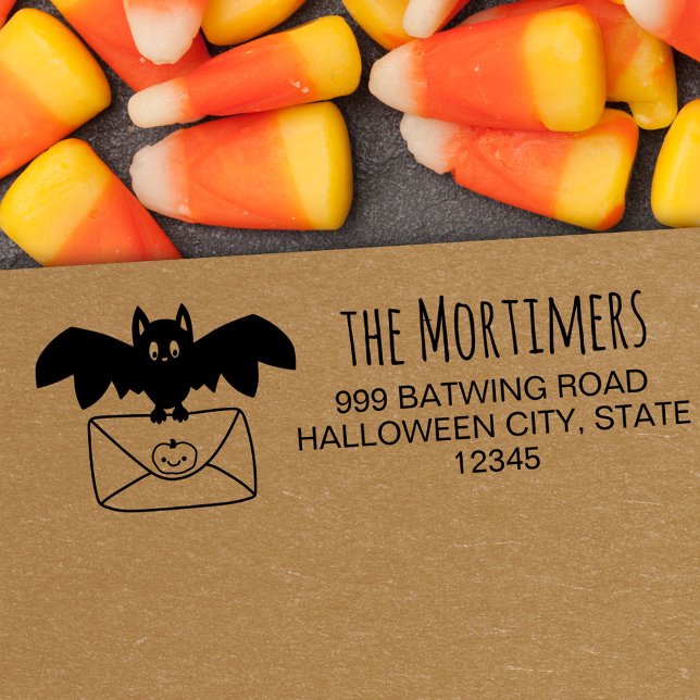 Sello Automático Cute Bat Entregando la familia de correo Halloween (Subido por el creador)