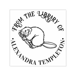 Sello Automático Cute Beaver Nombre de libro redondo de la bibliote