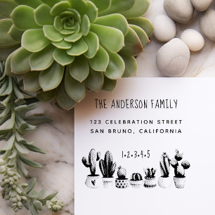 Sello Automático Cute Cactus   Nombre de familia Personalizado y di