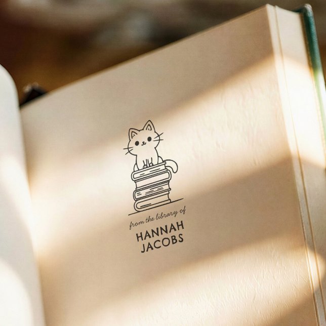 Sello Automático Cute Cat & Books From the Library of Book (Subido por el creador)