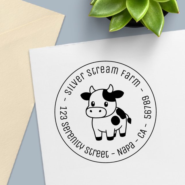 Sello Automático Cute Cow Round Business Address (Subido por el creador)