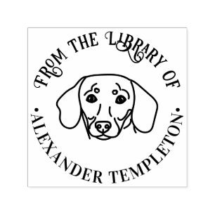 Sello Automático Cute Dachshund Cara de perro "de la biblioteca de"