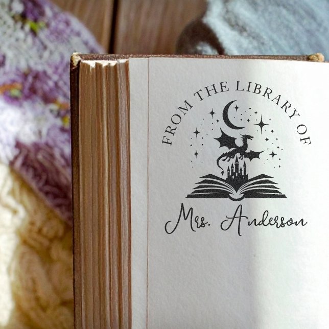 Sello Automático Cute Dragon Library Floral Grow your Mind Teacher (Subido por el creador)