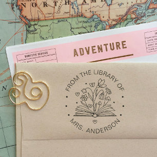 Sello Automático Cute Floral Library Floral Crecer tu mente docente