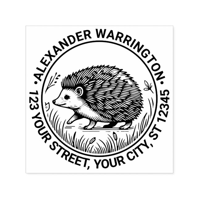 Sello Automático Cute Hedgehog #2 Dirección de devolución de nombre (Diseño)